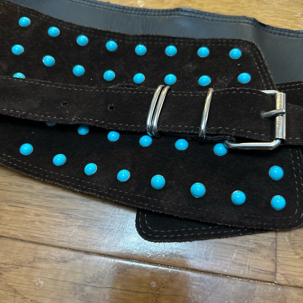 Vintage Rare Genuine Suede Leather Turquoise Country Western Trendy Belt XL